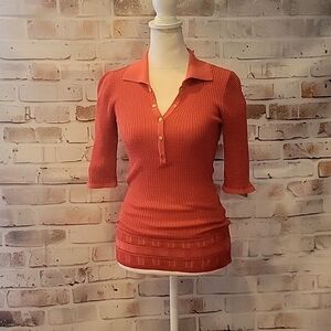 Vintage 90s Y2K Cache Waffle Knit Ribbed Polo Top XS